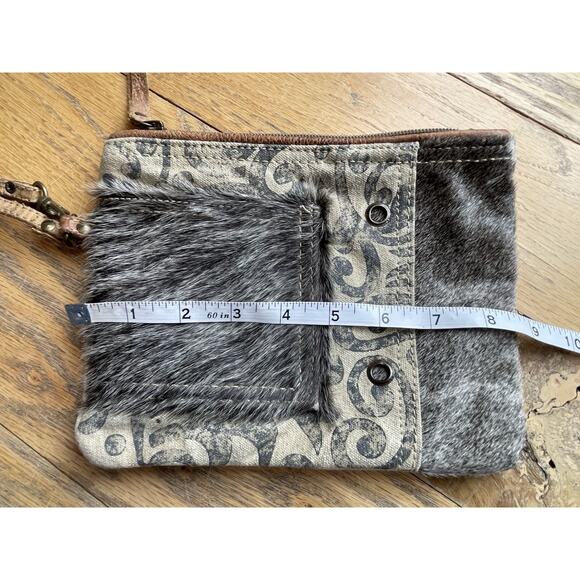 Myra Bag Cowhide Clutch Purse Wristlet Leather Boho Western Festival Cowgirl Fur - Picture 11 of 12